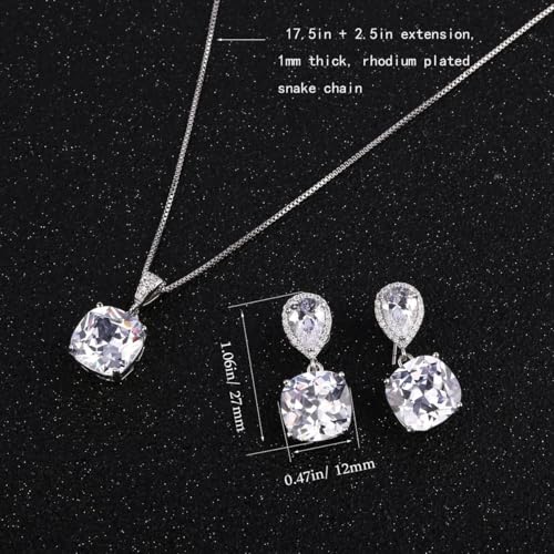 Elegant Jewelry Set for Women Silver Teardrop CZ Drop Earrings and Necklace | Square Teardrop Cubic Zirconia Rhinestone Jewelry Sets Bridal Jewelry Sets for Wedding Bride Bridesmaids Mother of Bride - style: Shining Beauty