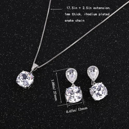 Elegant Jewelry Set for Women Silver Teardrop CZ Drop Earrings and Necklace | Square Teardrop Cubic Zirconia Rhinestone Jewelry Sets Bridal Jewelry Sets for Wedding Bride Bridesmaids Mother of Bride - style: Shining Beauty