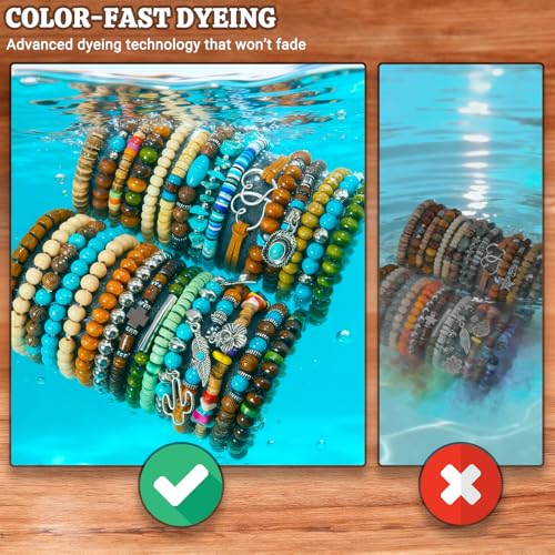 Punk Beaded Bracelets Pack for Men Women, Mens Bracelet Set with Beads, Mens Bead Bracelet Stackable Gothic Boho Adjustable Men Bead Bracelet Pack - color: 30pcs