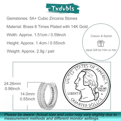 Hoop Earrings for Men - 14K Gold Plated Cartilage Huggie Earrings | Cubic Zirconia, Lightweight, CZ Inlaid, Hypoallergenic for Sensitive Ears, Mens jewelry Gift for Him - style: silver 4 rows cz