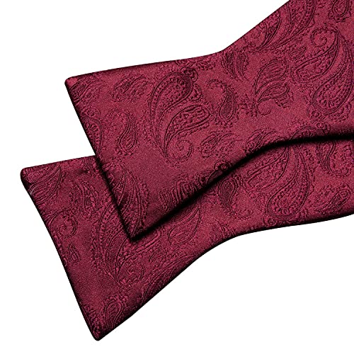 YOHOWA Bow Ties for Men Self-tied Silk Bowtie Solid Color with Lapel Pin and Handkerchief Cufflinks for Wedding Party Prom - color: A Both Burgundy
