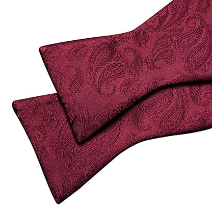 YOHOWA Bow Ties for Men Self-tied Silk Bowtie Solid Color with Lapel Pin and Handkerchief Cufflinks for Wedding Party Prom - color: A Both Burgundy