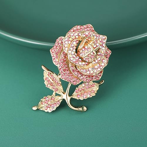 Brooch Pins for Women Girls Fashion Flower Crystal Rhinestone Pearl Jewelry - color: Pink Rose