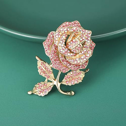 Brooch Pins for Women Girls Fashion Flower Crystal Rhinestone Pearl Jewelry - color: Pink Rose