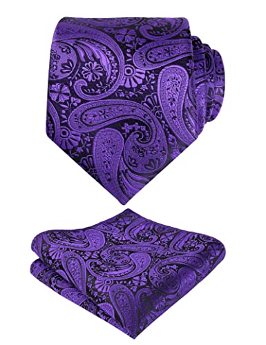 Alizeal Mens Gradient Paisley Necktie and Pocket Square Set | Elegant Design Perfect for Weddings Banquets Business Formal Events - color: 170-dark Purple