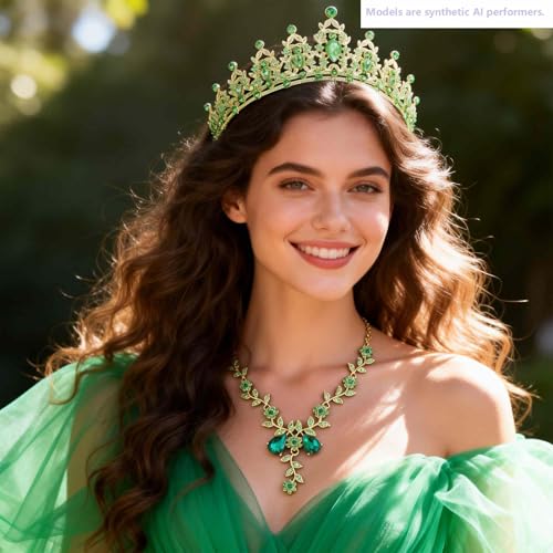 Kamirola Tiaras and Crowns for Women,Tiaras Earrings Necklace, Crystal Bridal Jewelry Set, Costume Party Halloween Prom Pageant Jewelry for Women(TR45) - color: Green