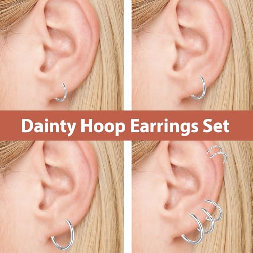 Mabor 7 Pairs Stainless Steel Hoop Earrings for Women Men | Silver Small Stainless Steel Huggie Hoop Earrings Piercings Cartilage 8, 10, 12 ,14, 16, 18, 20 mm