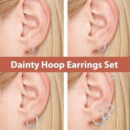 Mabor 7 Pairs Stainless Steel Hoop Earrings for Women Men | Silver Small Stainless Steel Huggie Hoop Earrings Piercings Cartilage 8, 10, 12 ,14, 16, 18, 20 mm