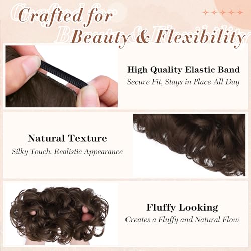 2PCS Messy Bun Hair Pieces Synthetic Hairpieces For Women Medium Brown | Messy Bun and Donut Bun in one set for natural-looking volume and elegant updos for every occasion. - color: Medium Brown