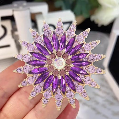 QCWN Large Flower Brooches and Pins for Women Vintage Rhinestone Sunflower Brooch Costume Jewelry Lapel Hat Pins for Wedding Dresses Bouquet Gifts - style: 1Pcs Purple Sunflower