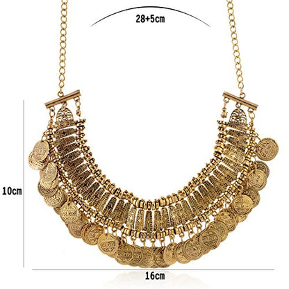 LUREME Vintage Engraved Coin Bib Statement Necklace Clavicle Necklace (01003295) - style: Antique Silver