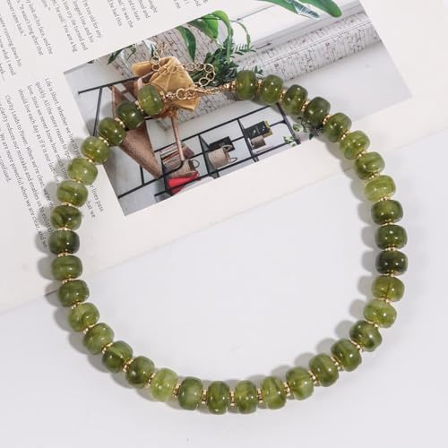 KOSMOS-LI Colorful Beaded Necklace for Women Unique Resin Beads Choker Necklaces Boho Statement Chunky Necklace Summer Vacation Jewelry - color: green