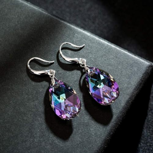 Austrian Crystal Teardrop Dangle Hook Earrings for Women 14K Gold Plated Hypoallergenic Jewelry - color: Vitrail Light