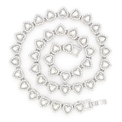 fasone Rhinestone Hearts Necklace, Iced Out Hearts Jewelry，Silver Tennis Necklace For Women，Tennis Necklaces For Women, Heart Tennis Necklace - color: White_17.7inch