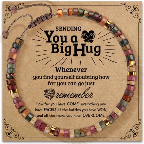 Inspirational Bracelet Gifts for Women, Natural Stone Beaded Bracelets | Thinking of You Get Well Soon Encouragement Healing Bracelets Christmas Day Birthday Gifts for Women Friends Sister - color: A-C JASPER STONE-BIGHUG