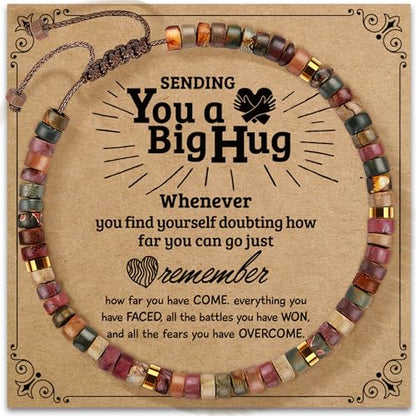 Inspirational Bracelet Gifts for Women, Natural Stone Beaded Bracelets | Thinking of You Get Well Soon Encouragement Healing Bracelets Christmas Day Birthday Gifts for Women Friends Sister - color: A-C JASPER STONE-BIGHUG