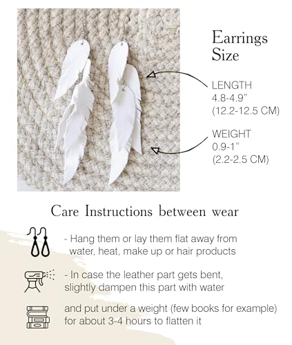 Leather Feather Earrings, Suede layered earrings, boho wedding jewelry, summer earrings, gift for her, dangle earrings - color: white