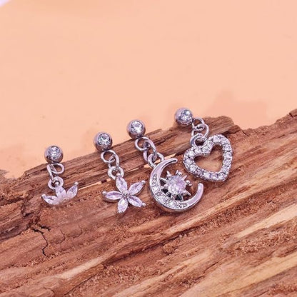 4Pcs Rook Eyebrow Piercing Jewelry for Women 16G Stainless Steel 8mm Curved Barbell Rook Earrings Hypoallergenic Lip Rings Rook Eyebrow Cartilage Daith Surface Tragus Piercing Jewelry