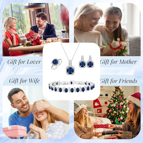 GZWHD Jewelry Set for Women CZ Earrings Necklace Ring Bracelet Set Prom Party Wedding Jewelry Gift for Mother Friend Wife - color: D-Blue