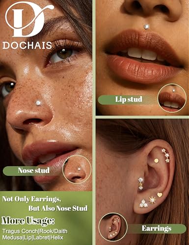 TEN MIRO Flat Back Stud Cartilage Earring for Women Tragus Piercing Jewelry | 16G 18G 20G Hypoallergenic Earrings, Gold Silver Surgical Steel Nose Studs Internal Thread Conch Ring, Helix Piercing Jewelry - color: Gold, size: 1.2mm*6mm (16G)