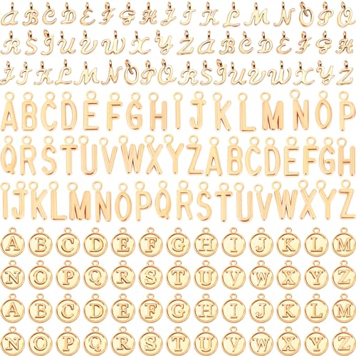 SANNIX Letter Charms, 156Pcs/6 Sets Alphabet ABC Letter Charms 3 Styles | Capital A-Z Charms, DIY Bracelet Necklace Pendants, with 200Pcs Open Jump Rings for Jewelry Making, KC Gold - color: KC Gold
