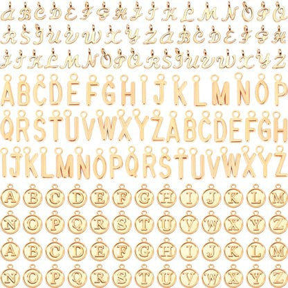 SANNIX Letter Charms, 156Pcs/6 Sets Alphabet ABC Letter Charms 3 Styles | Capital A-Z Charms, DIY Bracelet Necklace Pendants, with 200Pcs Open Jump Rings for Jewelry Making, KC Gold - color: KC Gold