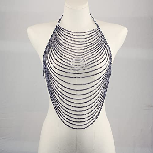 CHRAN Multi-Layer Body Chain Necklace, Gold Metal Chain Halter Top Jewelry, Sexy Chest Chain Accessory for Women - color: Gun Black