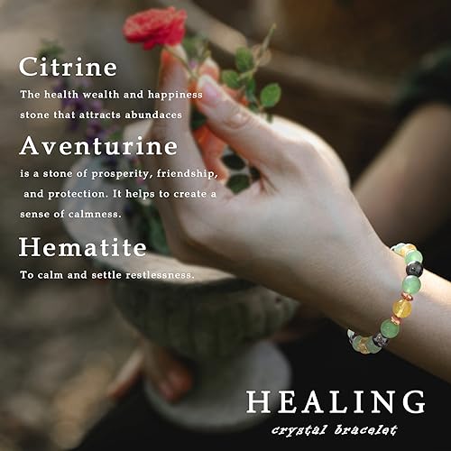 Healing Bracelet For Women Anxiety Beaded Bracelets Jewelry Healing Stone Crystal Bracelet Stress Relief Yoga Beads Chakra Bracelets Gifts For Women pink - color: citrine
