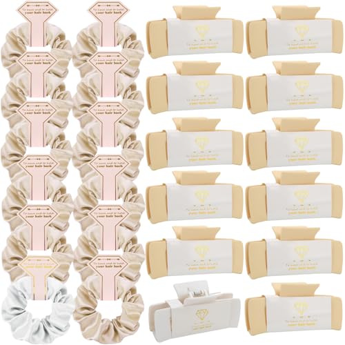Bridesmaid Scrunchies Proposal Gifts 4.1 Inch Square Set of 8 Bachelorette Hair Claw Clips ideas Bridal Shower Gift for Wedding Party Favors (24pcs White& Champagne) - color: 24pcs White& Champagne