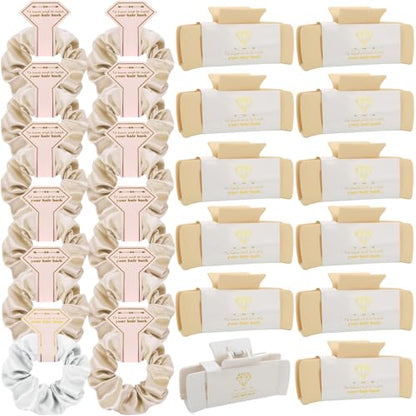 Bridesmaid Scrunchies Proposal Gifts 4.1 Inch Square Set of 8 Bachelorette Hair Claw Clips ideas Bridal Shower Gift for Wedding Party Favors (24pcs White& Champagne) - color: 24pcs White& Champagne
