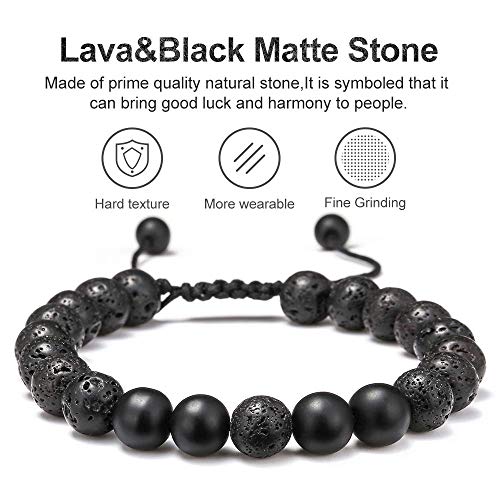 M MOOHAM Mens Bracelet - Beaded Natural Stone 8mm Tiger Eye Matte Agate Lava Rock Bracelets for Men Teen Boys Grandpa Dad Birthday Gifts Jewelry - style: Lava Rock&Yellow Tiger Eye&Matte Agate Bracelets