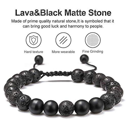 M MOOHAM Mens Bracelet - Beaded Natural Stone 8mm Tiger Eye Matte Agate Lava Rock Bracelets for Men Teen Boys Grandpa Dad Birthday Gifts Jewelry - style: Lava Rock&Yellow Tiger Eye&Matte Agate Bracelets
