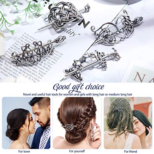 Syhood 6 Pieces Vintage Silver Celtic Hair Slide Hairpin Celtic Knot Hair Stick Creative Barrette Metal Stick Clips Hairpin Accessories for Women - style: Elegant