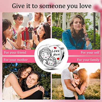 14K Gold Plated Charms for Bracelets Necklace Star Moon Cross Beads Woman | 925 Sterling Silver Charms Butterfly Cute Cat Dog Evil Eye Lucky Bracelet Beads Aesthetic Peandant Jewelry Gift for Mom - color: love mom charm