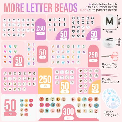 Pizooro Friendship Bracelet Kit, 28 Colors 5040 Pcs Clay Beads 1200 Pcs Letter Beads for Bracelets Making,4 Styles Round Alphabet,Number,Heart,Pattern Beads,Jewelry Craft Kits Gift - color: Rainbow