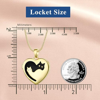 Fanery Sue Personalized Pet Locket Picture Necklace,Dog Cat Memory Gift | Custom Engraved Heart Photo Lockets Necklaces,Dog Cat Sympathy Memorial Jewelry for Women Men - color: Golden, style: 2 Cats