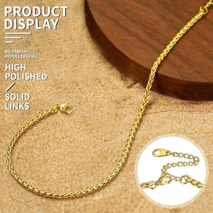 ChainsHouse Ankle Bracelets for Women, Stainless Steel Beaded Chain Ankle Bracelet, Womens Heart Anklets for Summer Beach Jewelry Gifts - color: N: wheat-3mm-gold