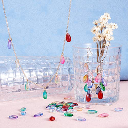 Cheriswelry 200pcs Teardrop Transparent Glass Charms Crystal Dangle Pendants Mini Hanging Ornament Dyed Heated 13.5x8mm for DIY Craft Earring Bracelet Necklace Jewelry Making Supplies - color: Mixed Color*10