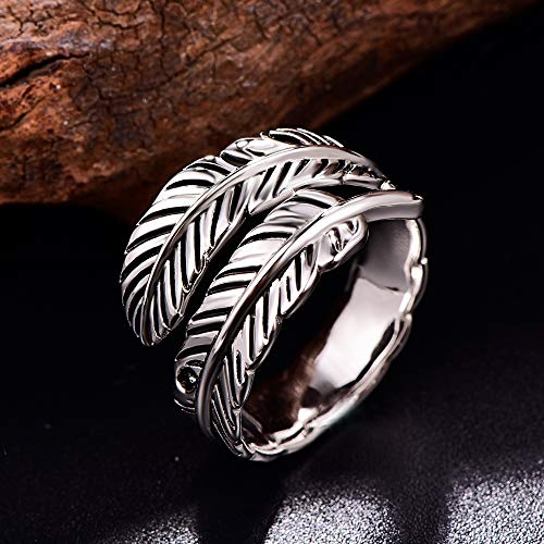 AVECON S925 Sterling Silver Turquoise/Labradorite/Just Breathe/Onyx Rings | Hypoallergenic Adjustable Open Feather Gift Women Men Thumb Spoon Statement Western Band Jewelry for Anniversary - color: Custom-Silver