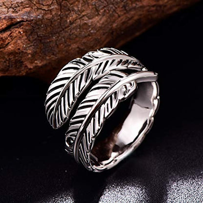 AVECON S925 Sterling Silver Turquoise/Labradorite/Just Breathe/Onyx Rings | Hypoallergenic Adjustable Open Feather Gift Women Men Thumb Spoon Statement Western Band Jewelry for Anniversary - color: Custom-Silver