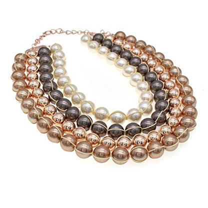 utop JNF Hand made Pearl Statement Necklace for Women Rhinestone Multilayer Crystal Necklaces Chunky Pearl Necklace Large Pearl Necklace and Earrings Set for Mother Mom's gift - color: champagne pearl necklace chunky