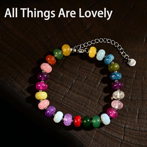 Natural Healing Gemstone Bracelet Handmade Yoga Stretch Elastic Bracelet Stress Relief Crystal Jewelry for Men and Women - color: All things cute (Good Attitude), size: 5x8