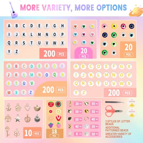 Goldwise Friendship Bracelet Kit 4 Boxes-13078 Pcs 72 Colors Bracelet Making Kits with Clay, Glass Seed and 3 Styles Letter Beads with Charms for DIY Craft Gift - size: 4 Boxes-Eras