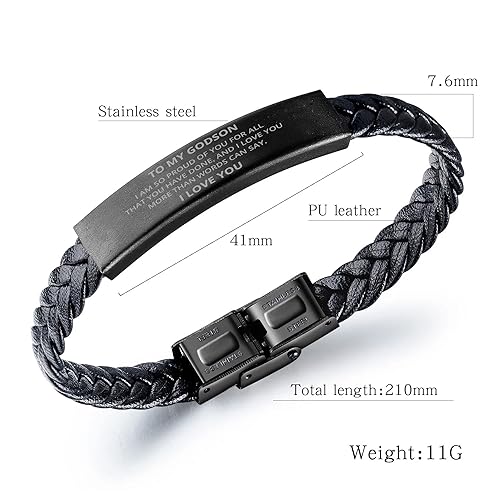 To My Godson Braided Leather Bracelet Gifts From Mom Dad - I Am So Proud of You for All That You Have Done - Birthday Graduation Christmas Gifts For Son Men, Inspirational Engraved