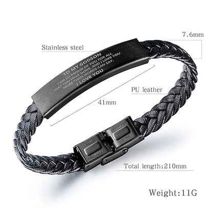 To My Godson Braided Leather Bracelet Gifts From Mom Dad - I Am So Proud of You for All That You Have Done - Birthday Graduation Christmas Gifts For Son Men, Inspirational Engraved