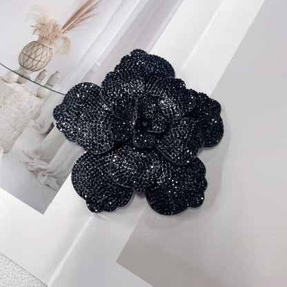 Rhinestone Flower Brooch Pin for Women Men Elegant Sparkly Crystal Camellia Floral Lapel Pins Shawl Dress Suit Clothes Accessories Wedding Party Fashion Jewelry 105mm - color: Black