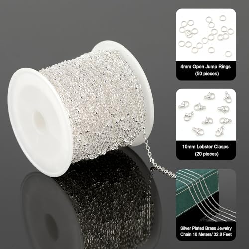 UMAOKANG 10 Meters Silver Necklace Chains Bulk Beaded Chain for Jewelry Making Silver Plated Brass Jewelry Chain Roll with Jump Rings and Lobster Clasps - color: Silver Cross Bead