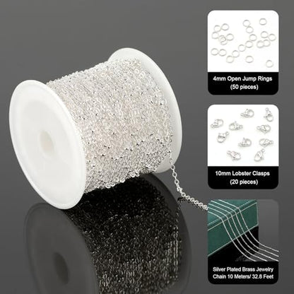 UMAOKANG 10 Meters Silver Necklace Chains Bulk Beaded Chain for Jewelry Making Silver Plated Brass Jewelry Chain Roll with Jump Rings and Lobster Clasps - color: Silver Cross Bead