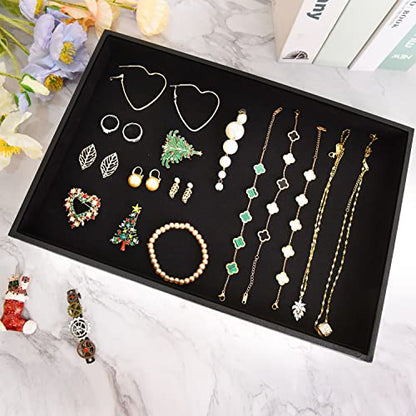 Velvet Jewelry Tray for Drawers Black Jewelrys Display Tray Stackable Jewelry Organizer Trays for Necklace Bracelet Ring Watch (1, Black) - color: Black