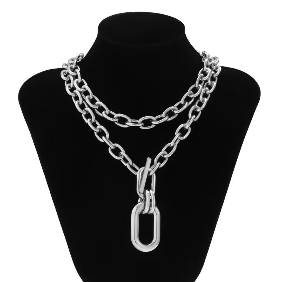 CSIYANJRY99 Chunky Gold Necklaces for Women,Multilayer Punk 80s Hip Hop Necklace,Layered Cuban Link Chain Statement Necklace 90s Freaknik Outfit Accessories for Women - color: Silver Larered Neckalce